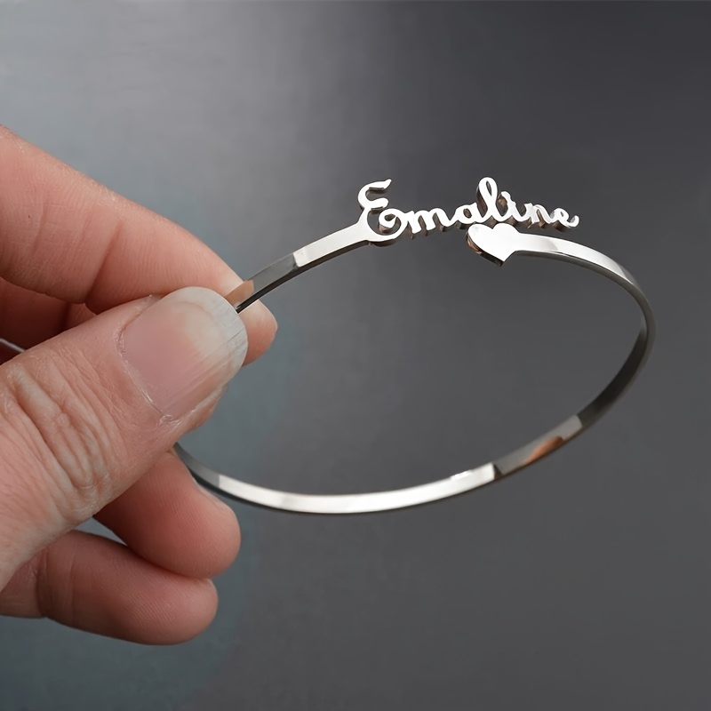 Women's 18K Gold-Plated Custom Name Open Bangle, Exquisite Bracelet